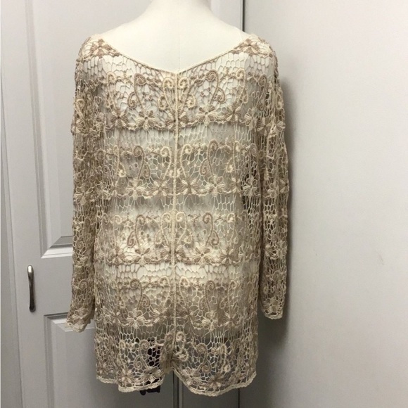 Adiva Women’s 3/4 Sleeve Scoop Neck Crochet Knit Pull Over Top, Beige, size 3X - Picture 9 of 10